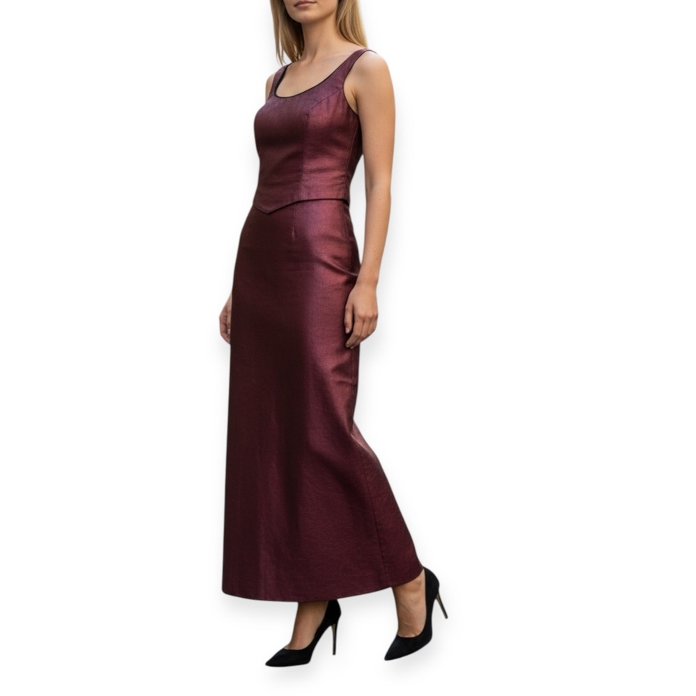 Vintage Elegant 2-piece Burgundy Outfit (Top and Long Skirt)